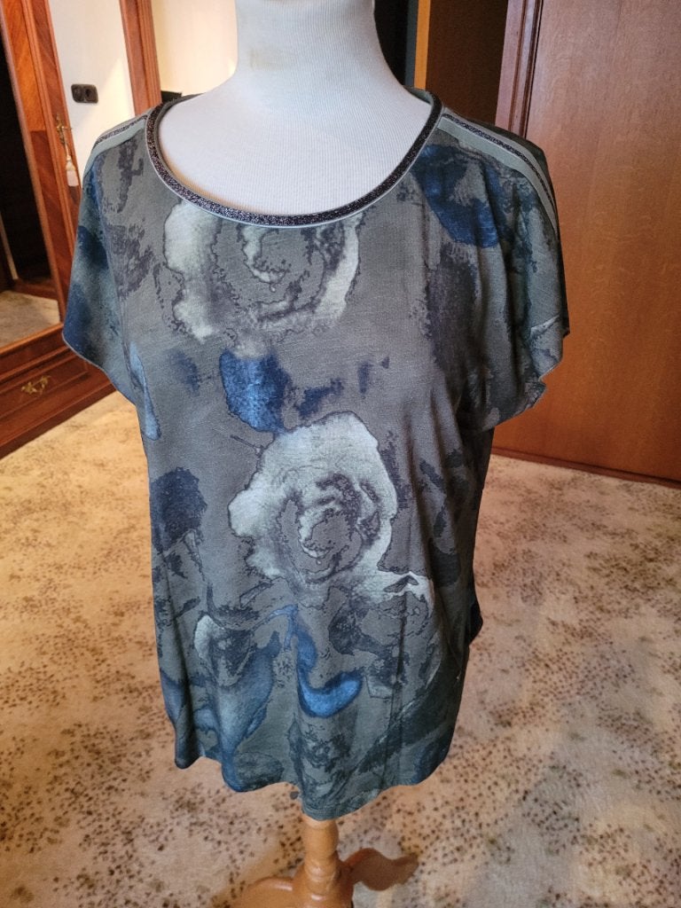 Dames Monari shirt/top grijs/groen print maat 40, Kleding | Dames, Maat 38/40 (M), Monari, Ophalen of Verzenden, Zo goed als nieuw