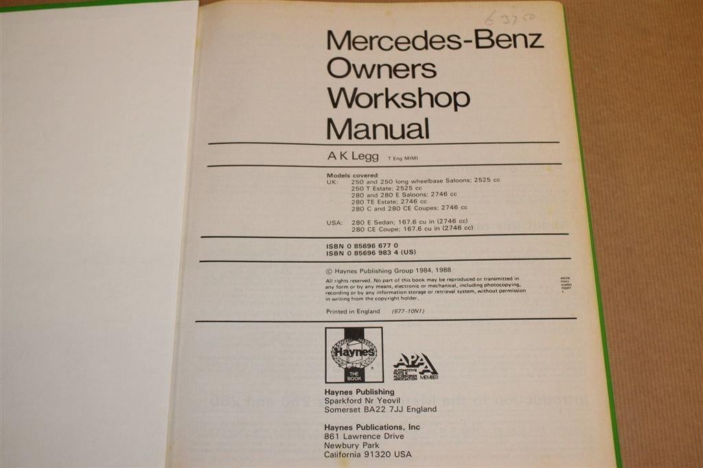 Mercedes-Benz 250 & 280 — Haynes Werkplaatshandboek, Auto diversen, Handleidingen en Instructieboekjes, Ophalen of Verzenden