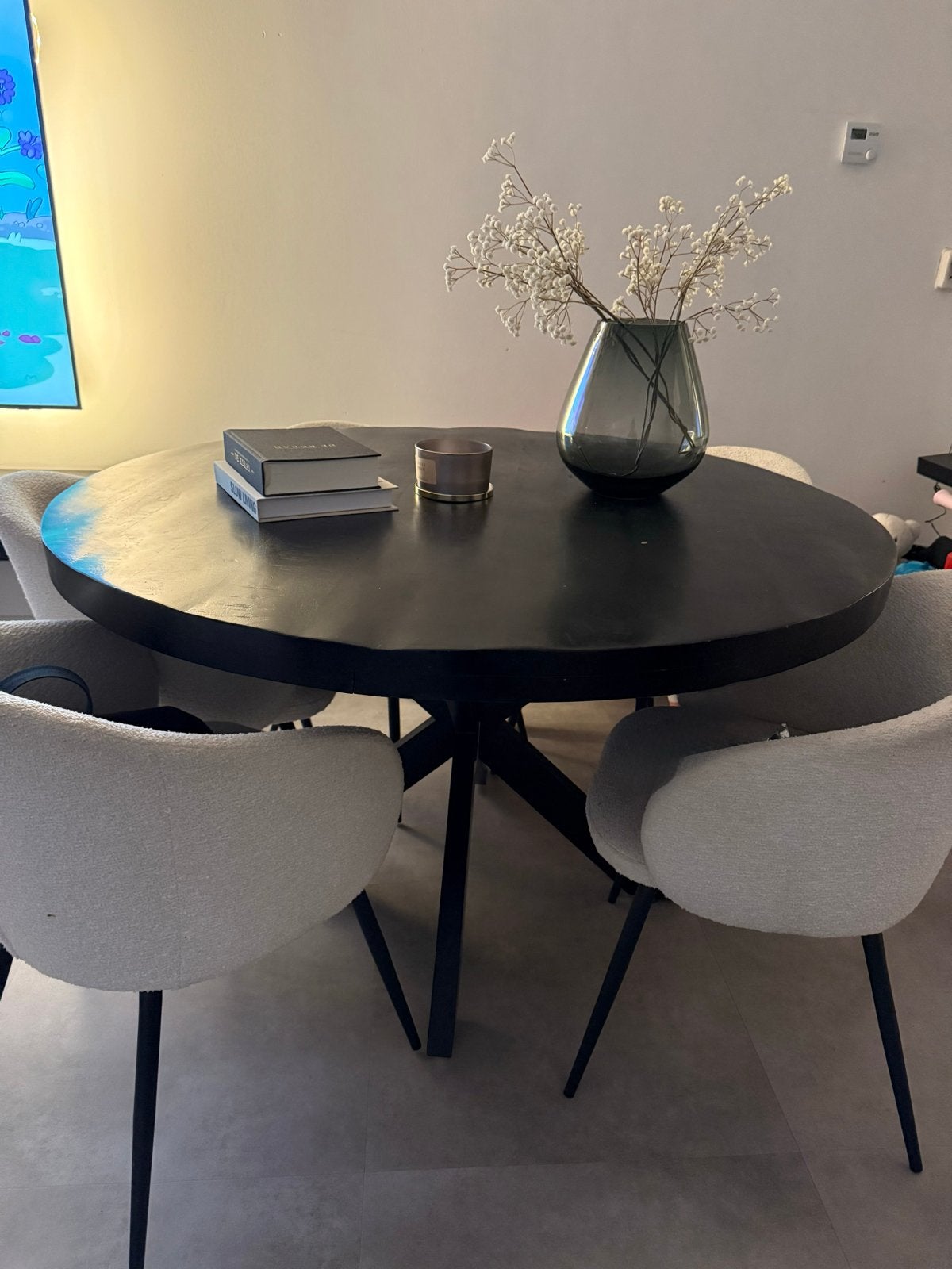 Ronde eettafel zwart met kruispoot, Huis en Inrichting, Ophalen, Gebruikt, 100 tot 150 cm, Rond