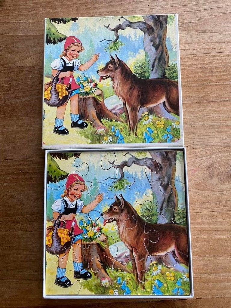 Vintage : jig -saw houten puzzel Roodkapje ., Kinderen en Baby's, Speelgoed | Kinderpuzzels, Ophalen of Verzenden, 10 tot 50 stukjes