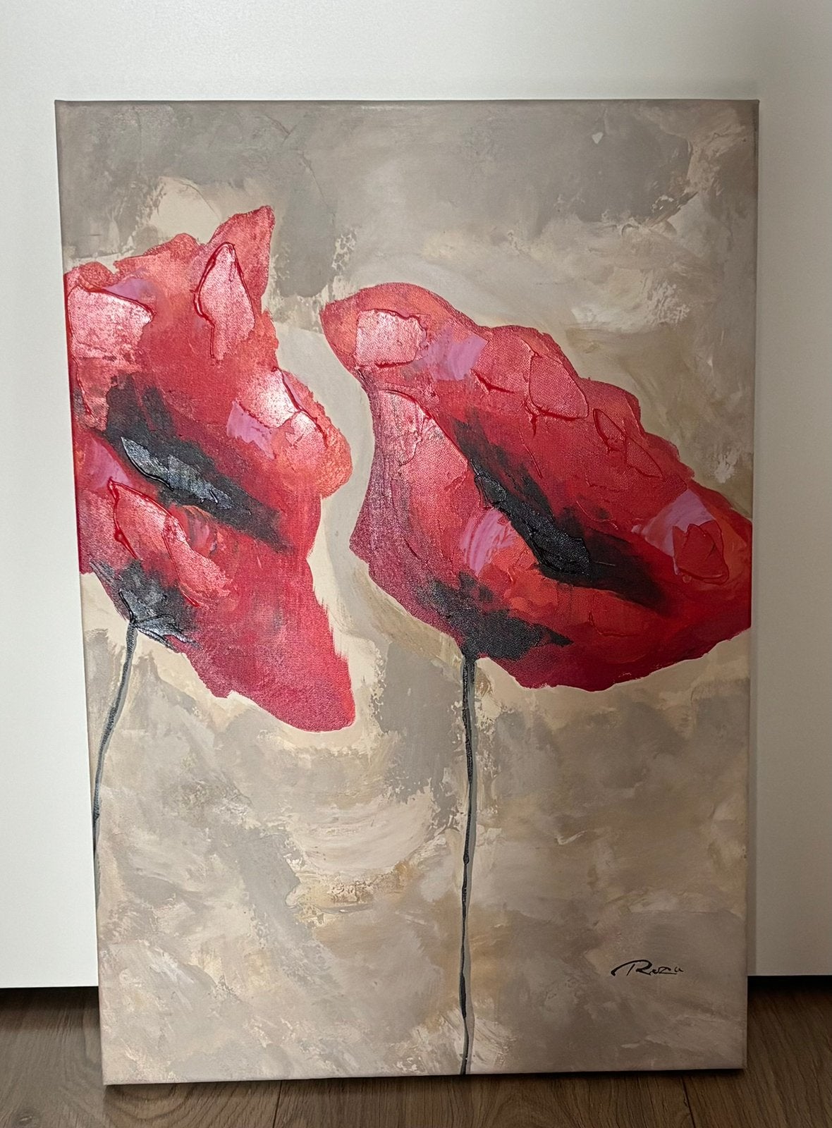 Te koop: Schilderij 'Twee Klaprozen, Antiek en Kunst, Kunst | Schilderijen | Abstract, Ophalen