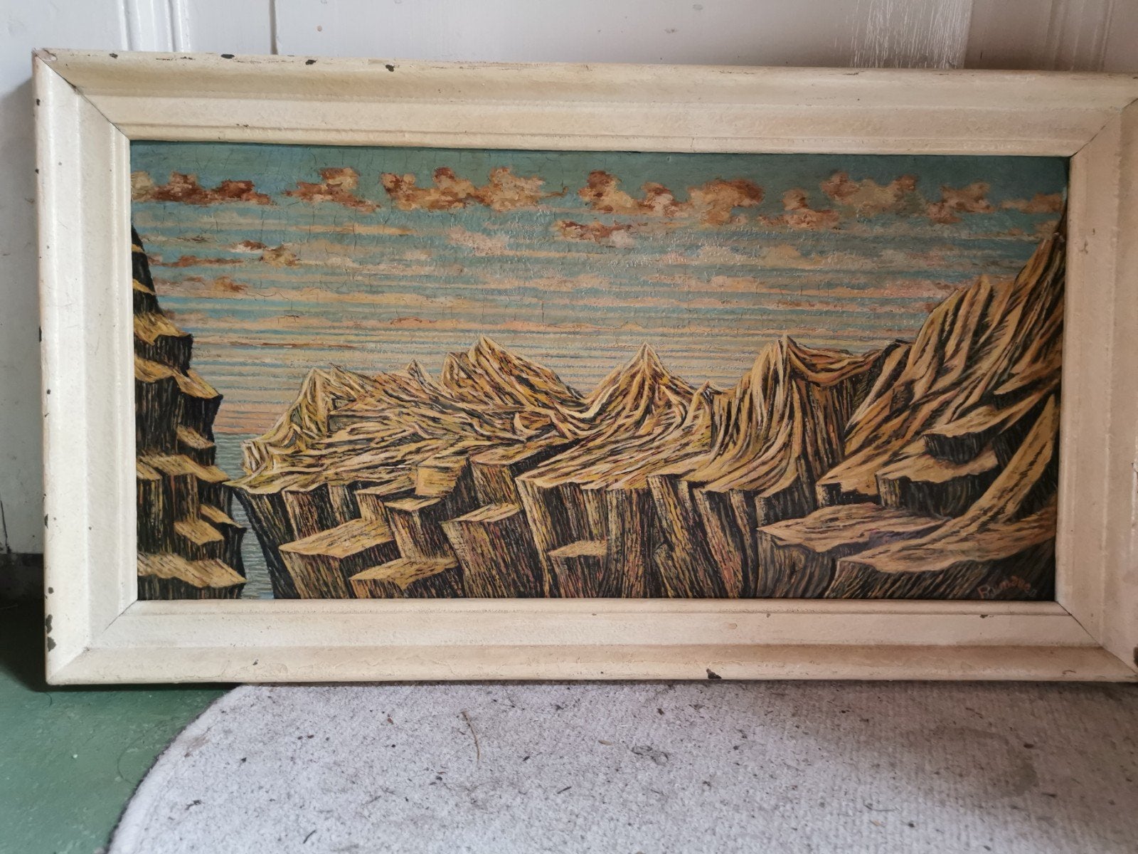 Uniek berglandschap schilderij in lijst, Ophalen, Doek, Surrealisme, Landschap