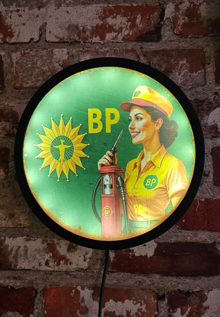 BP Reclamebord met Ledverlichting - 20 cm doorsnede, Verzamelen, Ophalen of Verzenden, Reclamebord