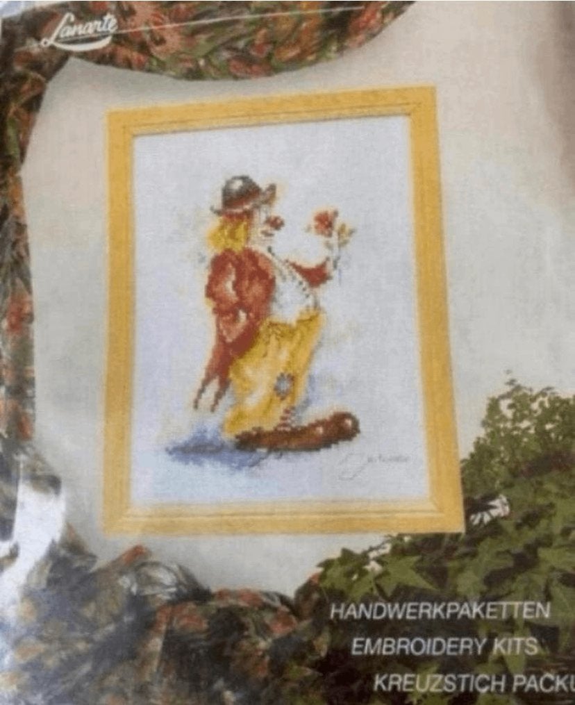 BORDUURPAKKET LANARTE CLOWN MET BLOEMEN, Verzenden, Nieuw, Handborduren, Borduurpakket