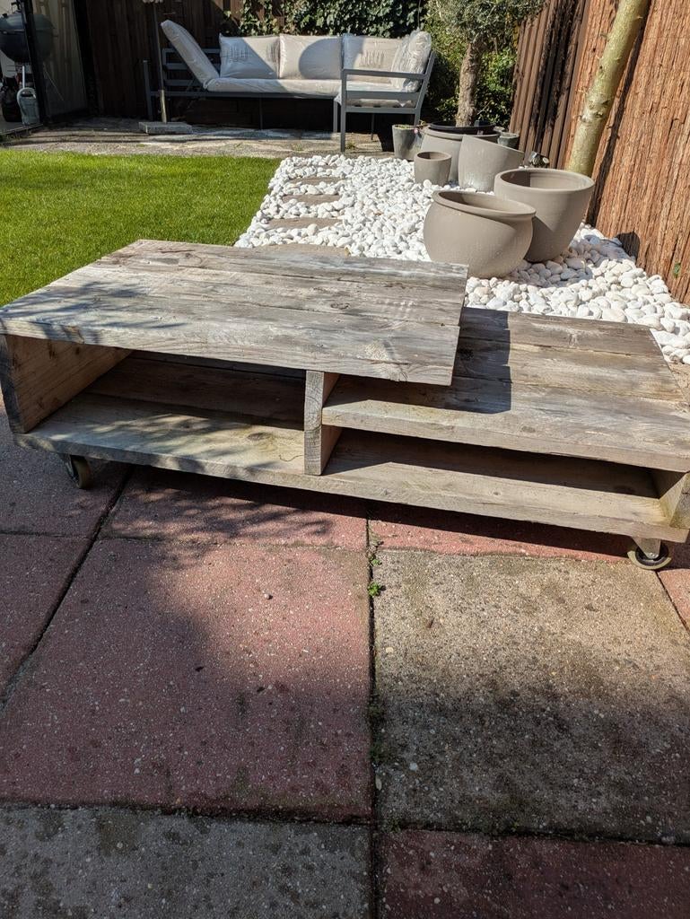 Salontafel steigerhout, Tuin en Terras, Picknicktafels, Ophalen, Gebruikt, Rechthoekig, Hout