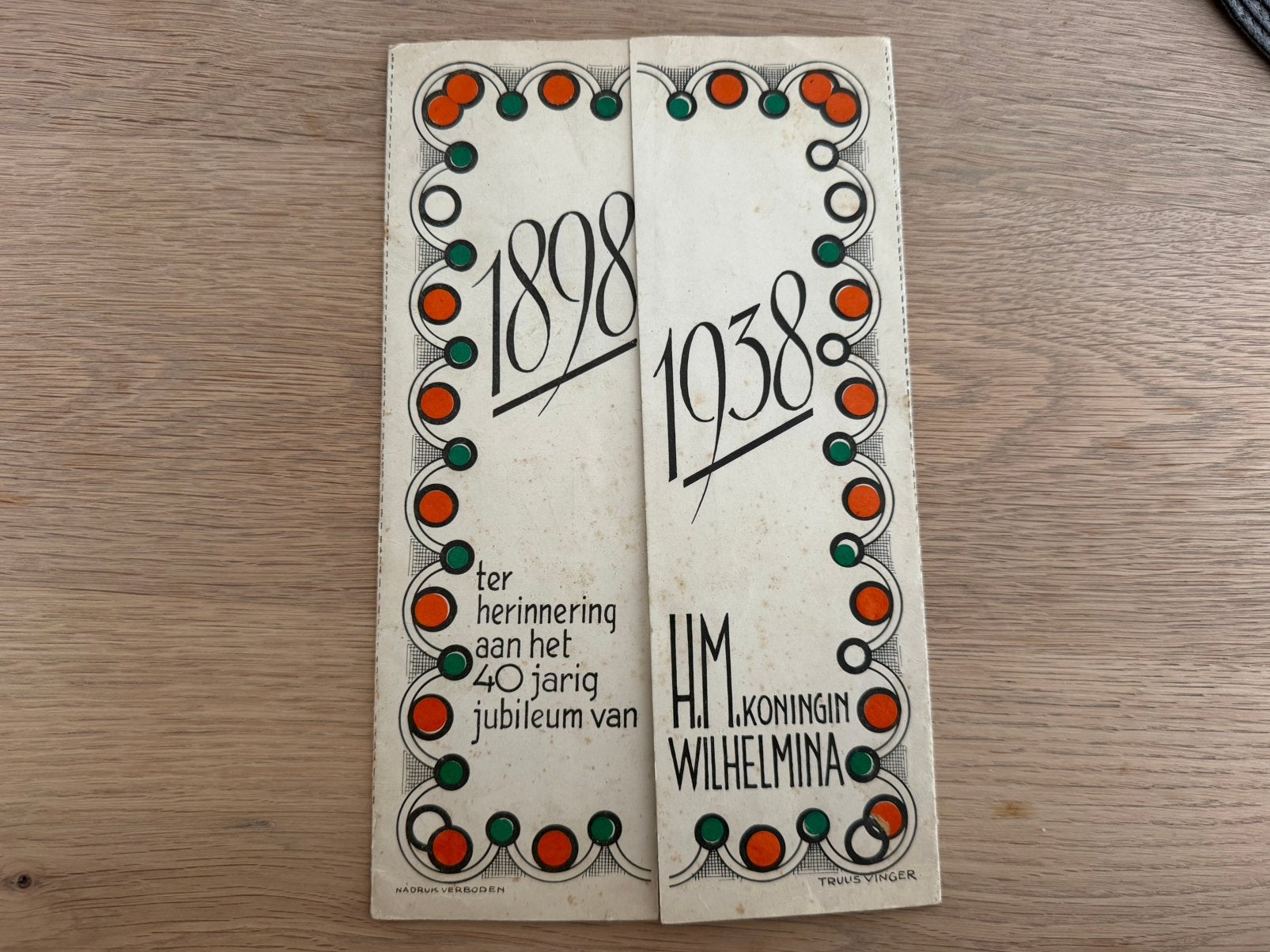 Originele jubileumfolder Koningin Wilhelmina 1898–1938, Ophalen, Gebruikt