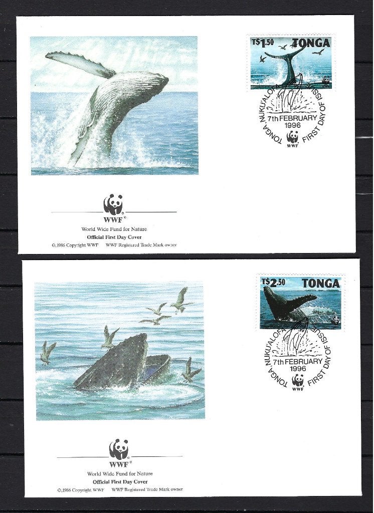 WWF Tonga 4x FDC Mi. 1400/1403 (walvis), Ophalen of Verzenden, Dier of Natuur