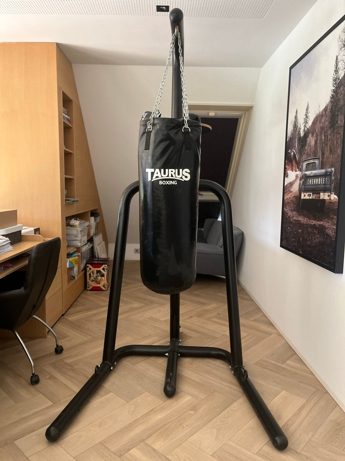 Taurus Bokszakstandaard met bokszak en Everlast handschoenen, Ophalen, Zo goed als nieuw, Bokszak
