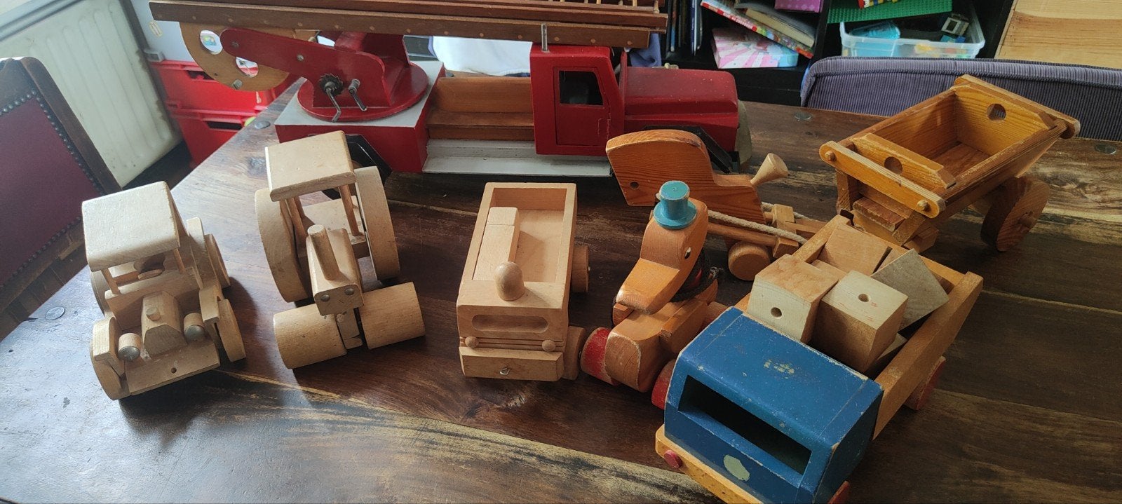 Houten speelgoed auto's, vintage, Ophalen, Gebruikt, Duw- of Trekspeelgoed