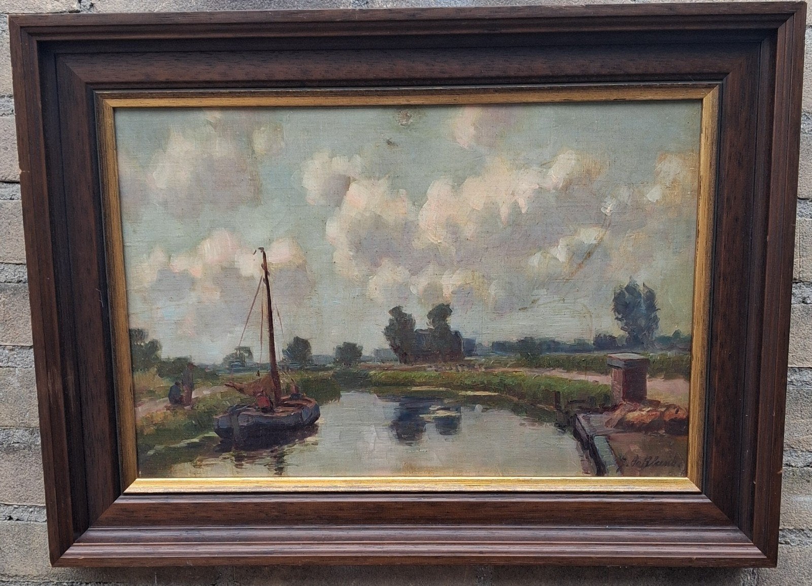J. Le Blanc (1863-1949), Zeilboot voor anker in vaart., Antiek en Kunst, Ophalen, Maritiem / water, Doek, Gesigneerd