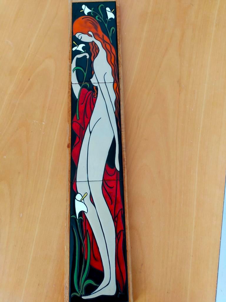 Vintage Tegelplateau  met 3 tegels, Antiek en Kunst, Ophalen of Verzenden