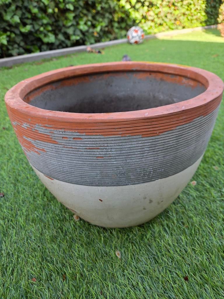 Terracotta bloempot met coating aan binnenkant, Tuin en Terras, Gebruikt, Rond, Minder dan 40 cm, Balkon