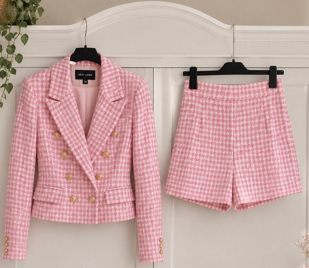 New Look roze tweed jasje en short set, Ophalen of Verzenden, Zo goed als nieuw, Jasje, Roze