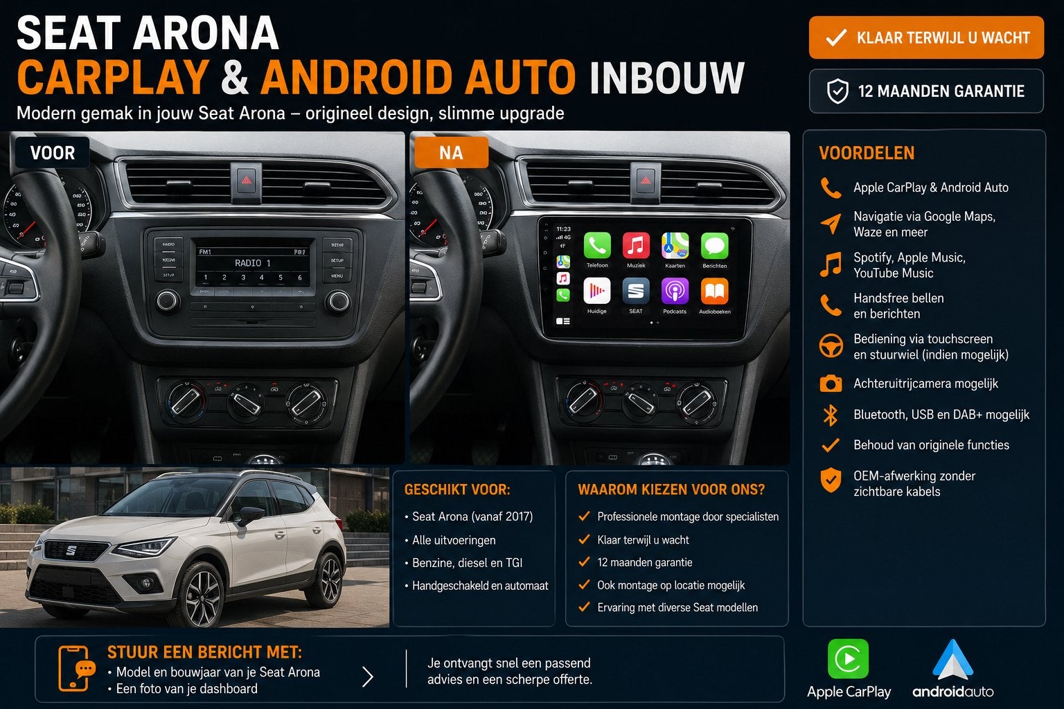 SEAT Arona CarPlay & Android Auto Inbouw, Auto diversen, Autoradio's, Nieuw, Ophalen