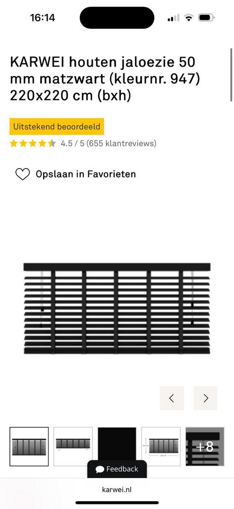 Jaloezie 220 x 220 cm, Huis en Inrichting, Stoffering | Gordijnen en Lamellen, Ophalen, Zo goed als nieuw, Zwart, 200 cm of meer