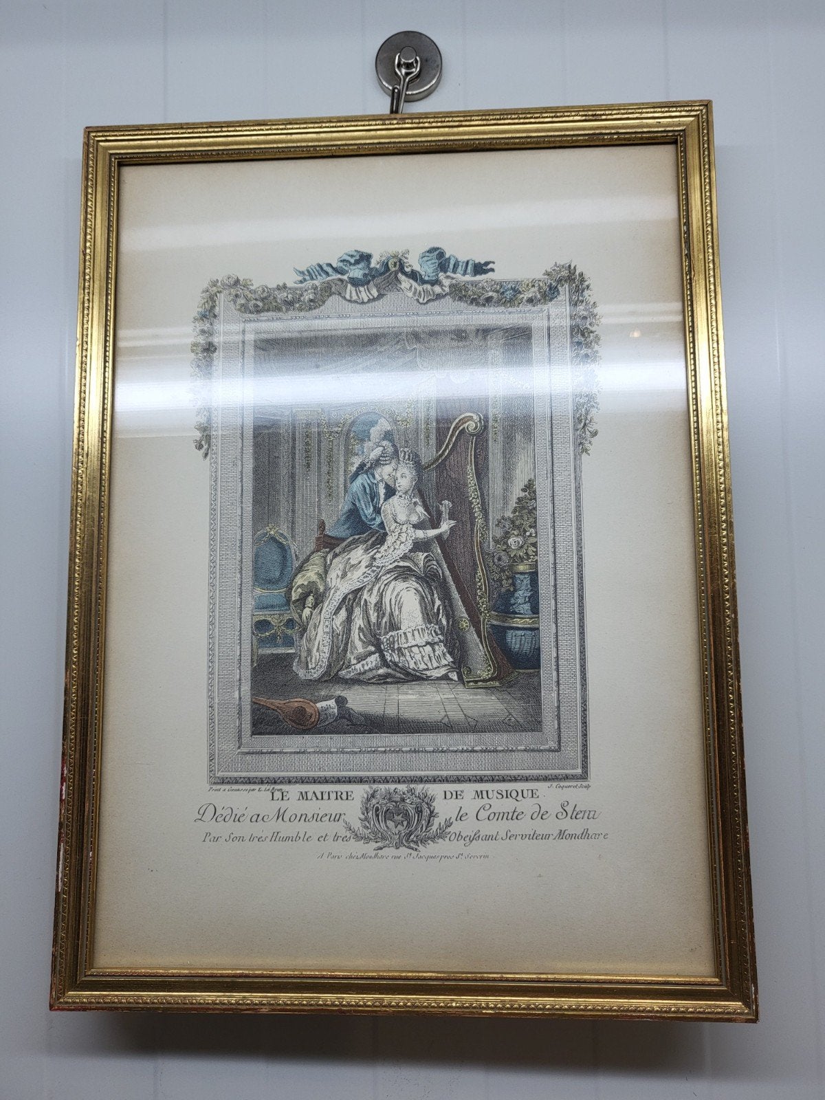 Antieke Franse Gravure: Le Maître de Musique, Antiek en Kunst, Portret of Personen, Ophalen of Verzenden, Klassiek, Papier