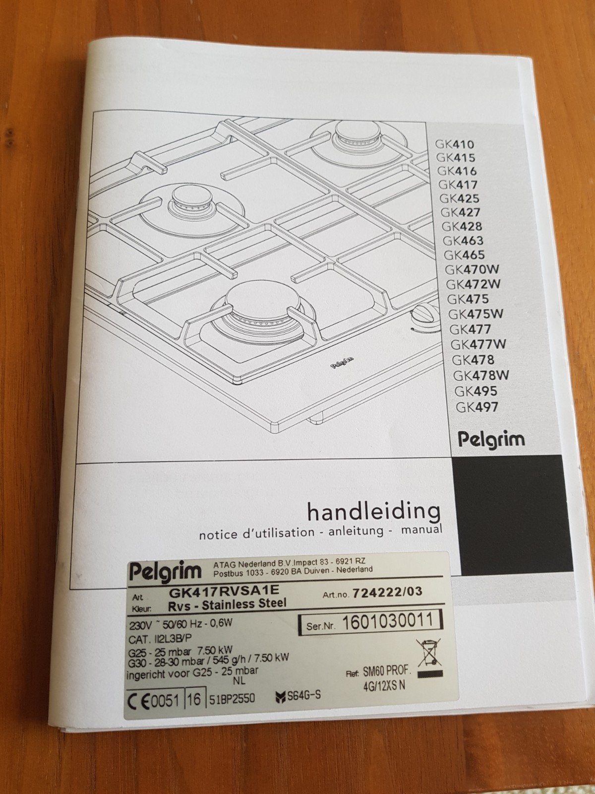 pelgrim kookplaat, Ophalen, Inbouw, Gas, 4 kookzones