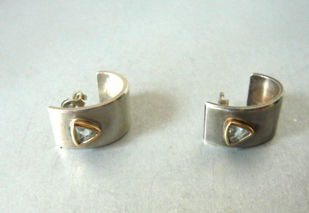 Zilveren Oorbellen met Edelsteen - Breedte 1 cm, Sieraden, Tassen en Uiterlijk, Antieke sieraden, Verzenden, Zilver, Oorbellen