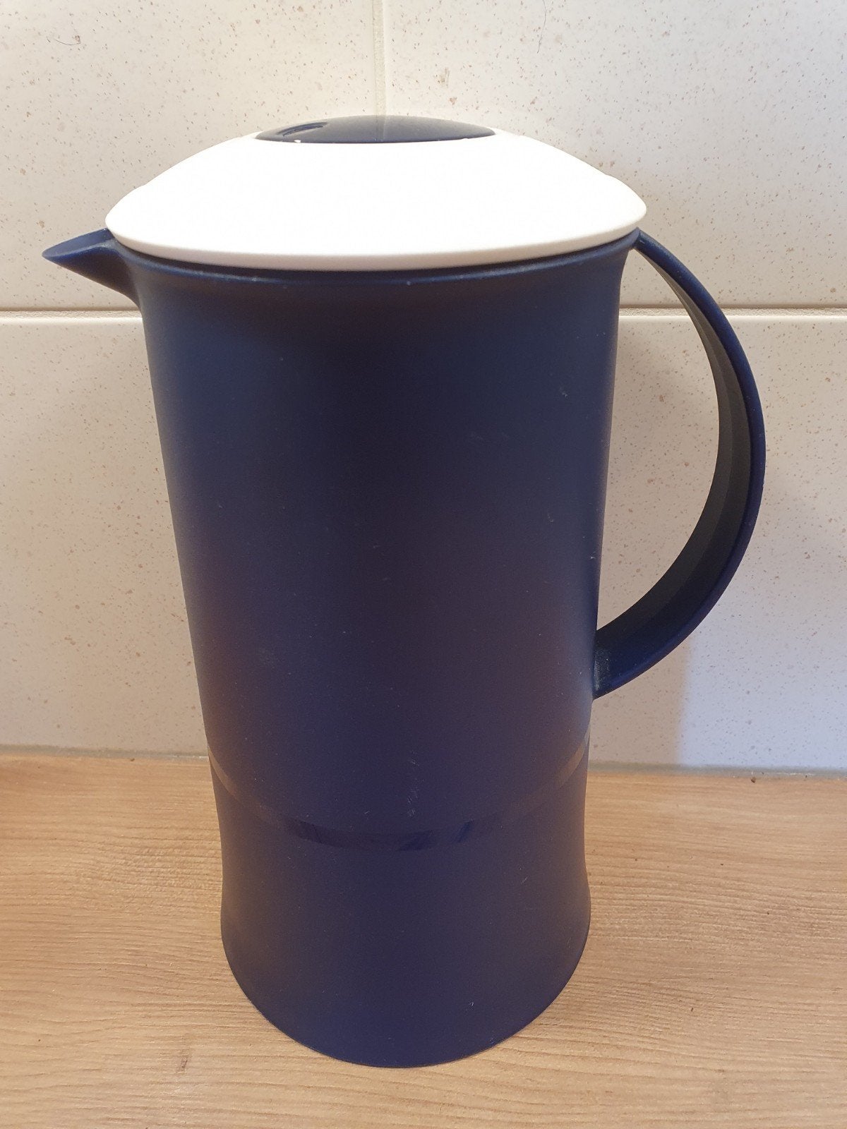 Thermoskan Tupperware blauw klein 0,6 liter, Ophalen of Verzenden, Zo goed als nieuw, Blauw