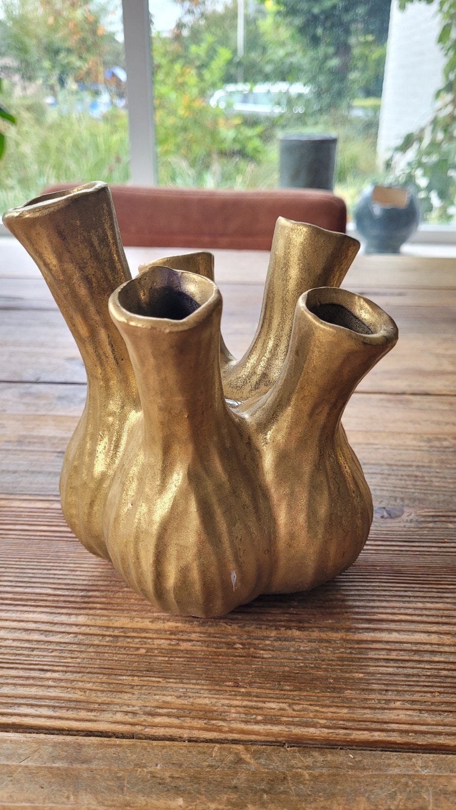 Gouden tulpenvaas met meerdere openingen, 16 cm hoog, Ophalen of Verzenden