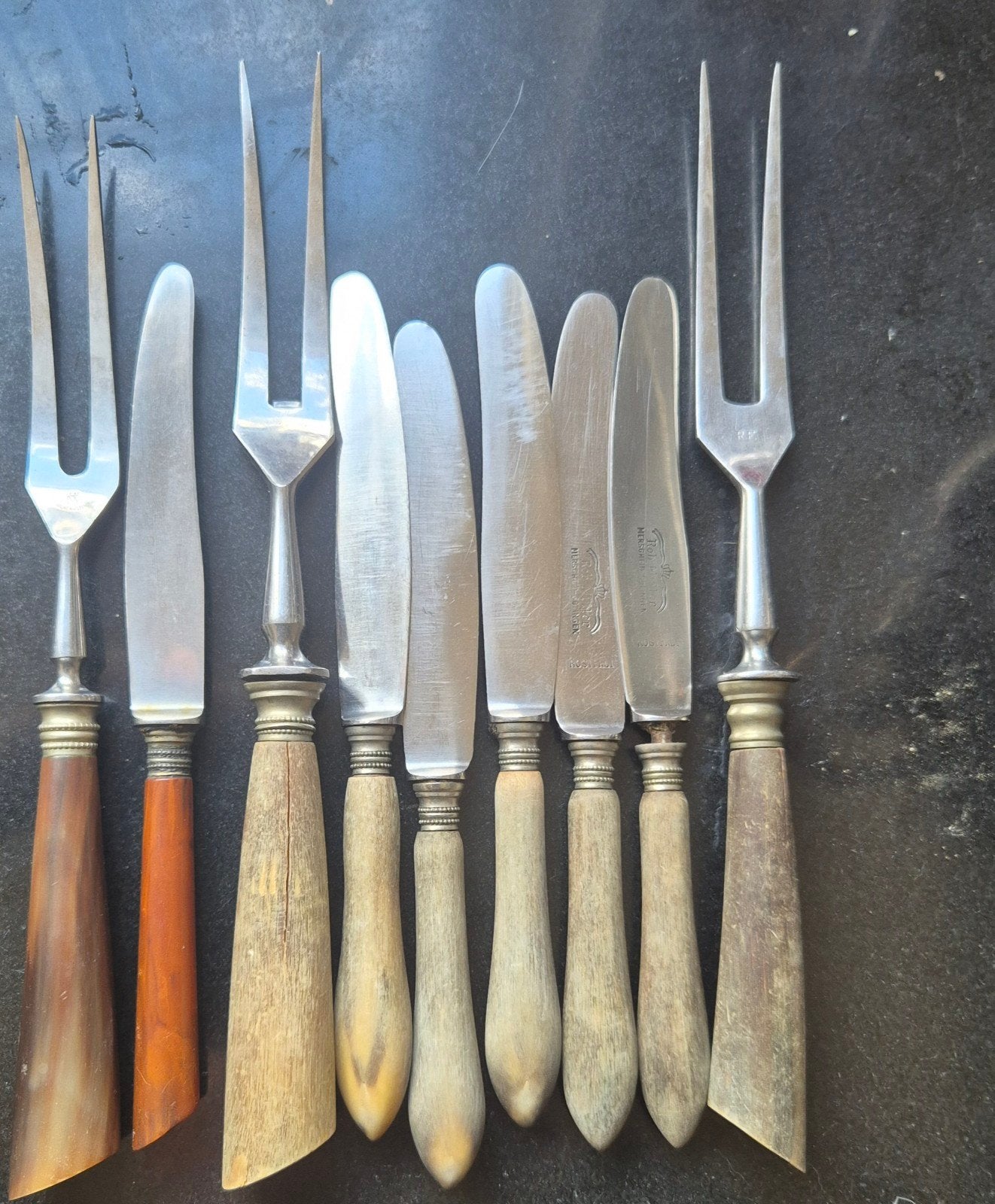 Set messen en vleesvorken van hoorn of been, vintage, Ophalen of Verzenden