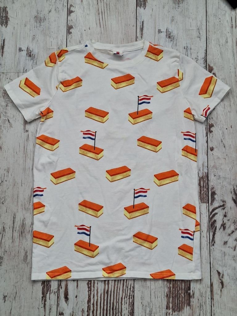 Hema shirt oranje tompouces met vlag, mt 158, 5 mei/ wk, Jongen of Meisje, Ophalen of Verzenden, Zo goed als nieuw, Shirt of Longsleeve