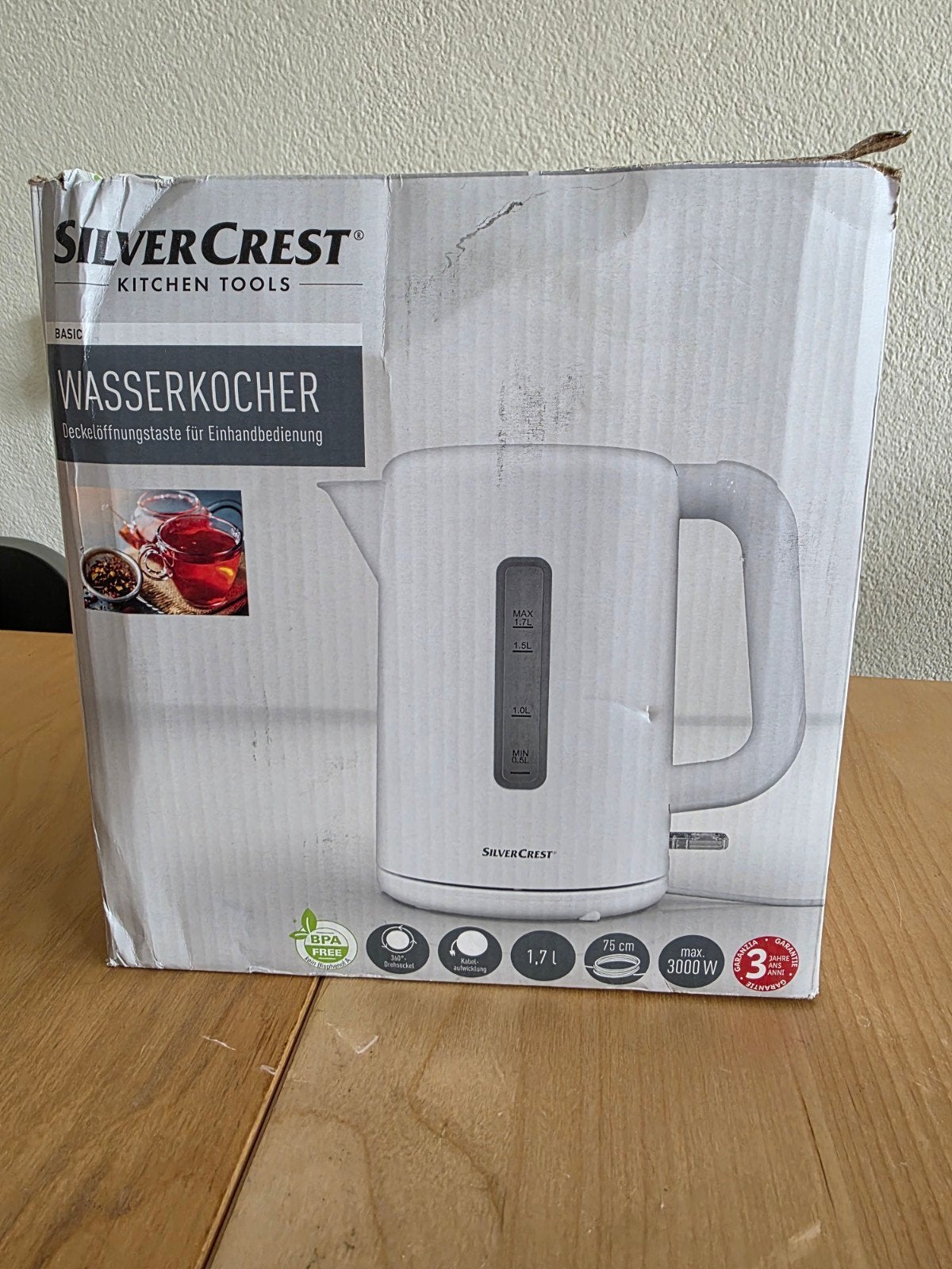SilverCrest Waterkoker 1.7L - Nieuw in doos, 1 tot 2 liter, Ophalen of Verzenden, Nieuw