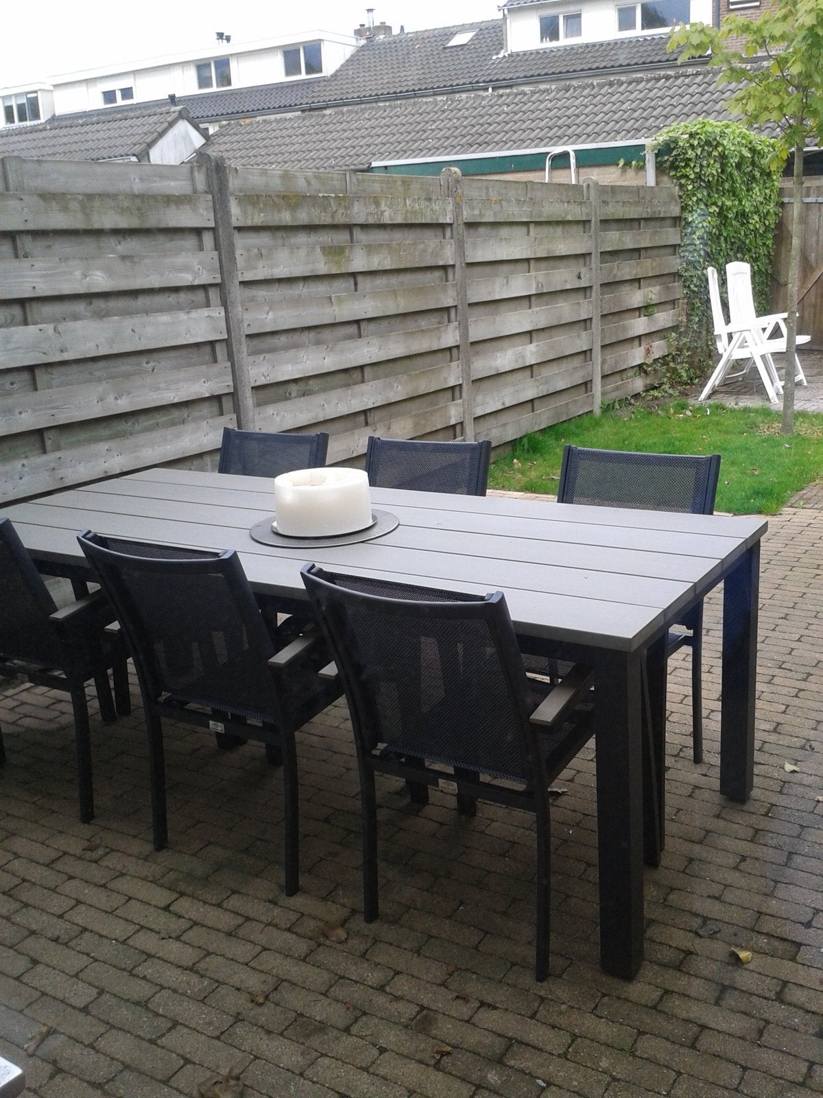 Tuintafel 220x92x78 Bois Le Duc met 6 stoelen nette staat, Tuin en Terras, Tuintafels, Gebruikt, Rechthoekig, Aluminium, Ophalen