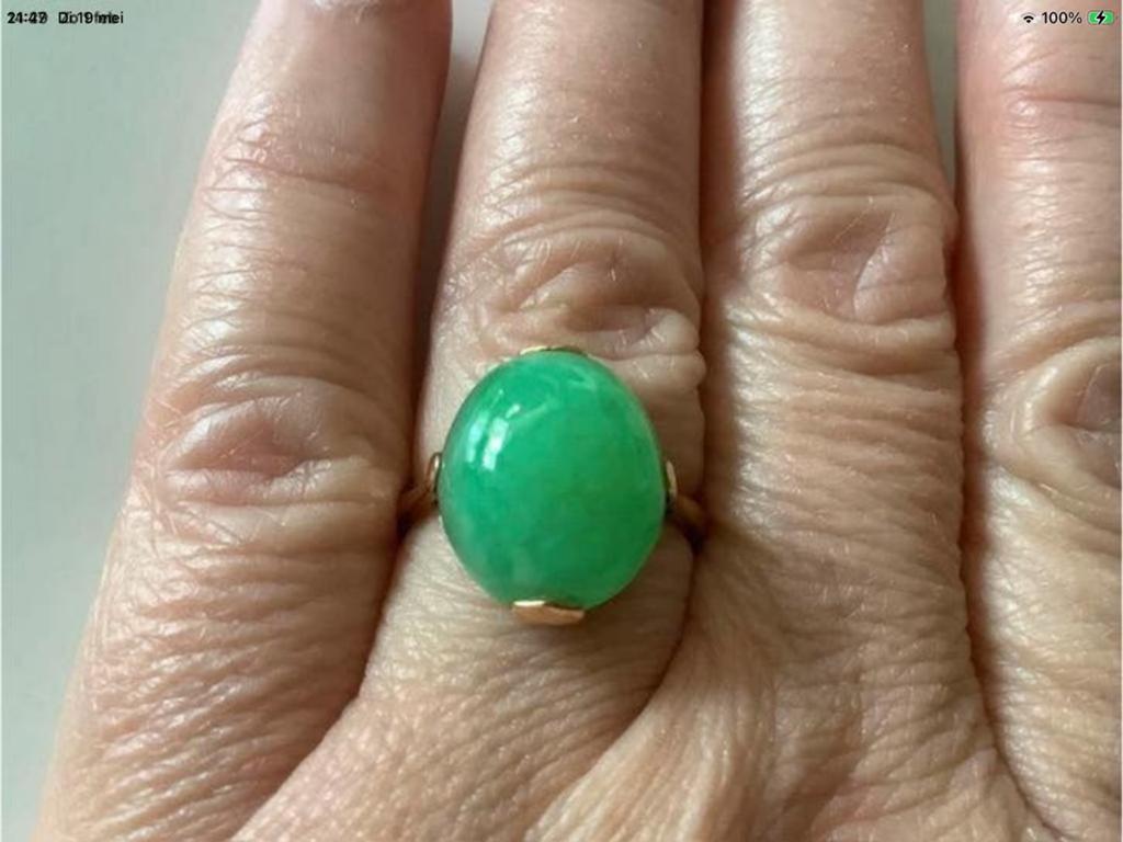 Bijzonder uniek vintage gouden ring Ghrysopraas 18 kar goud, Verzenden, Zo goed als nieuw, 17 tot 18, Met edelsteen