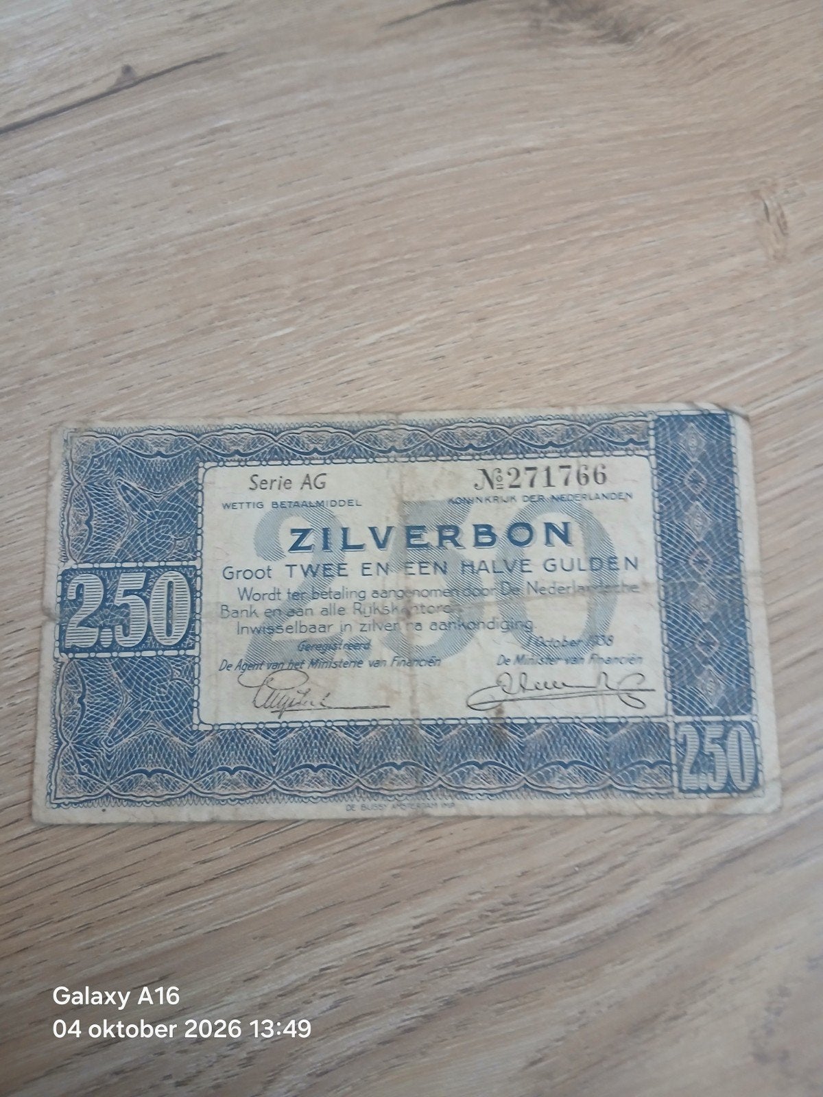 Zilverbon 2,50 gulden uit 1938 - Zeldzaam Nederlands biljet, Postzegels en Munten, Ophalen of Verzenden