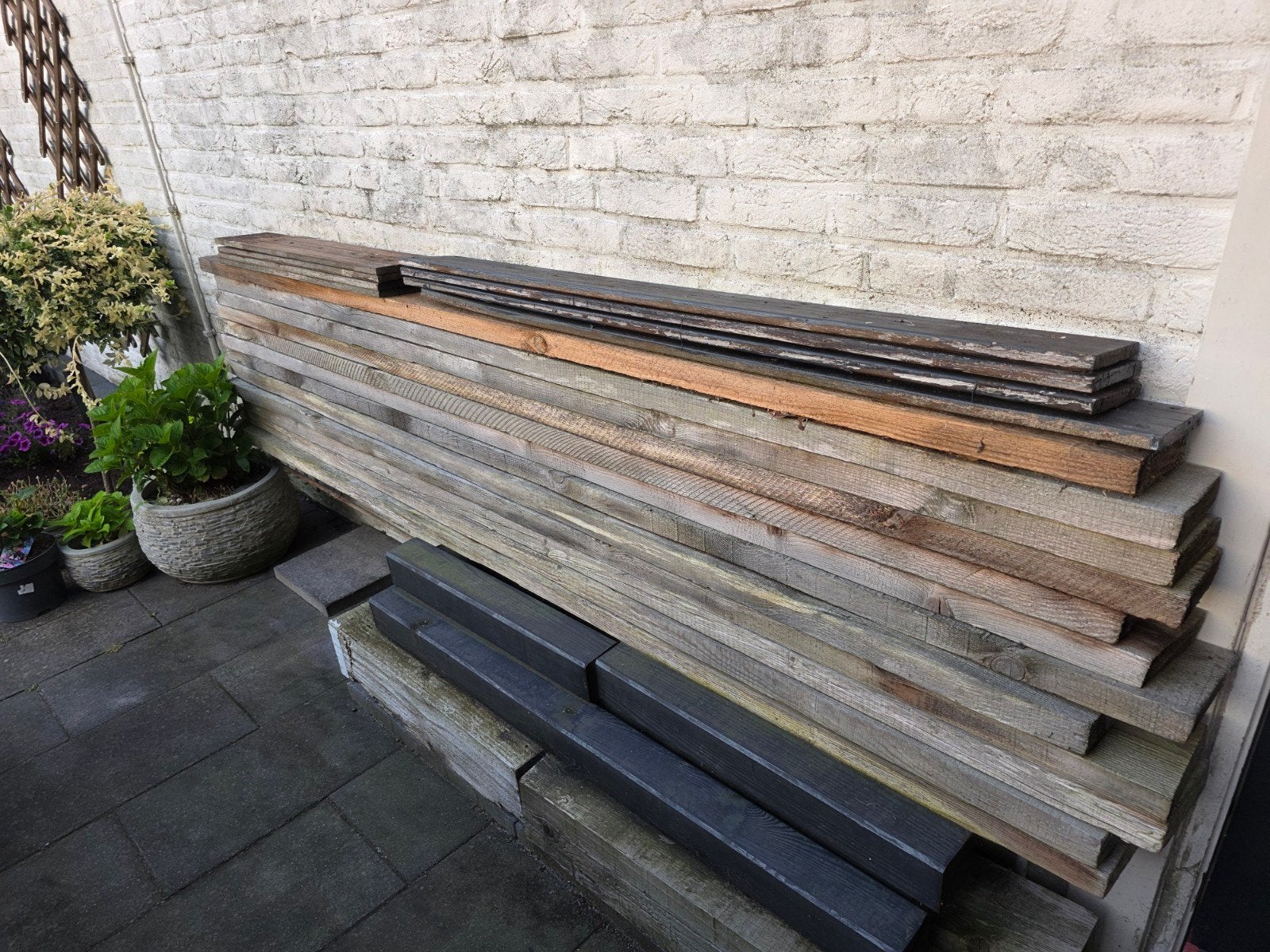 12 Steigerhouten planken - 230x14,4x4 cm, Ophalen, Gebruikt, 25 tot 50 mm, 200 tot 250 cm