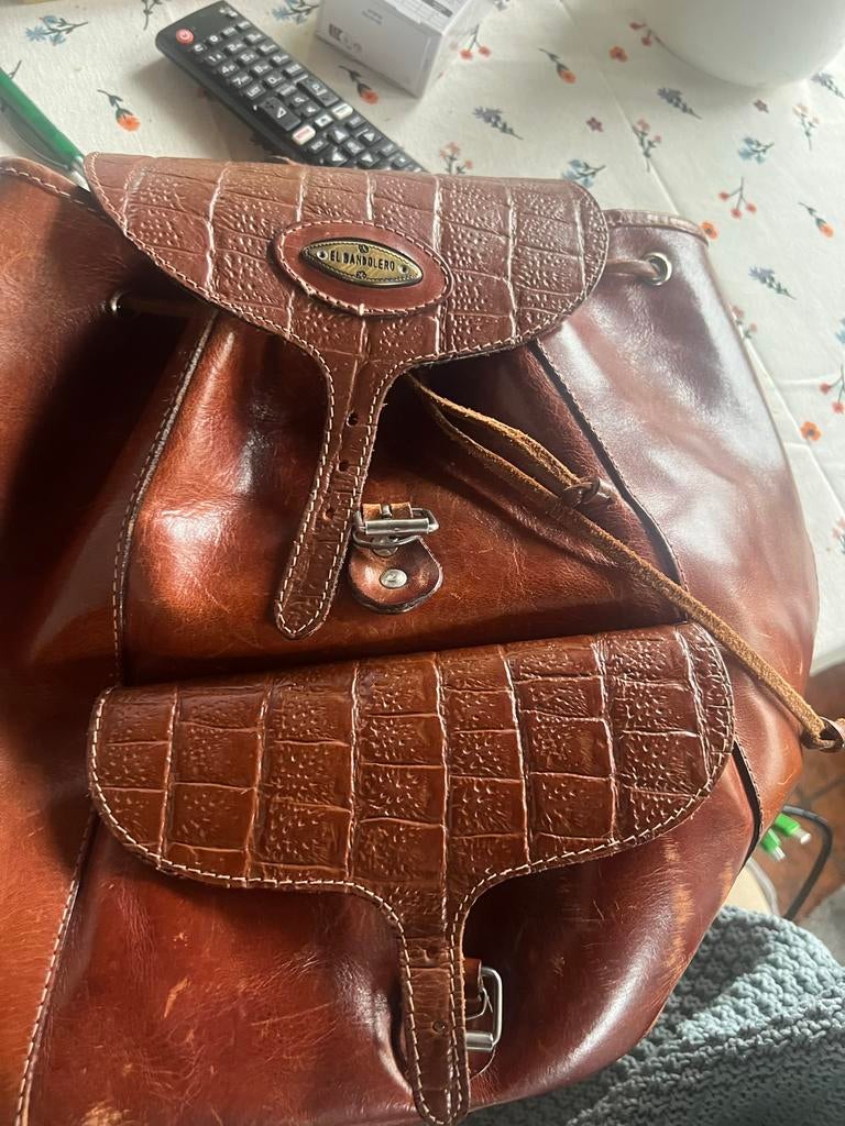 Vintage 90s El Bandolero Leren Rugzak - Boho Stijl, Overige merken, Gebruikt, 25 tot 40 cm, Ophalen of Verzenden