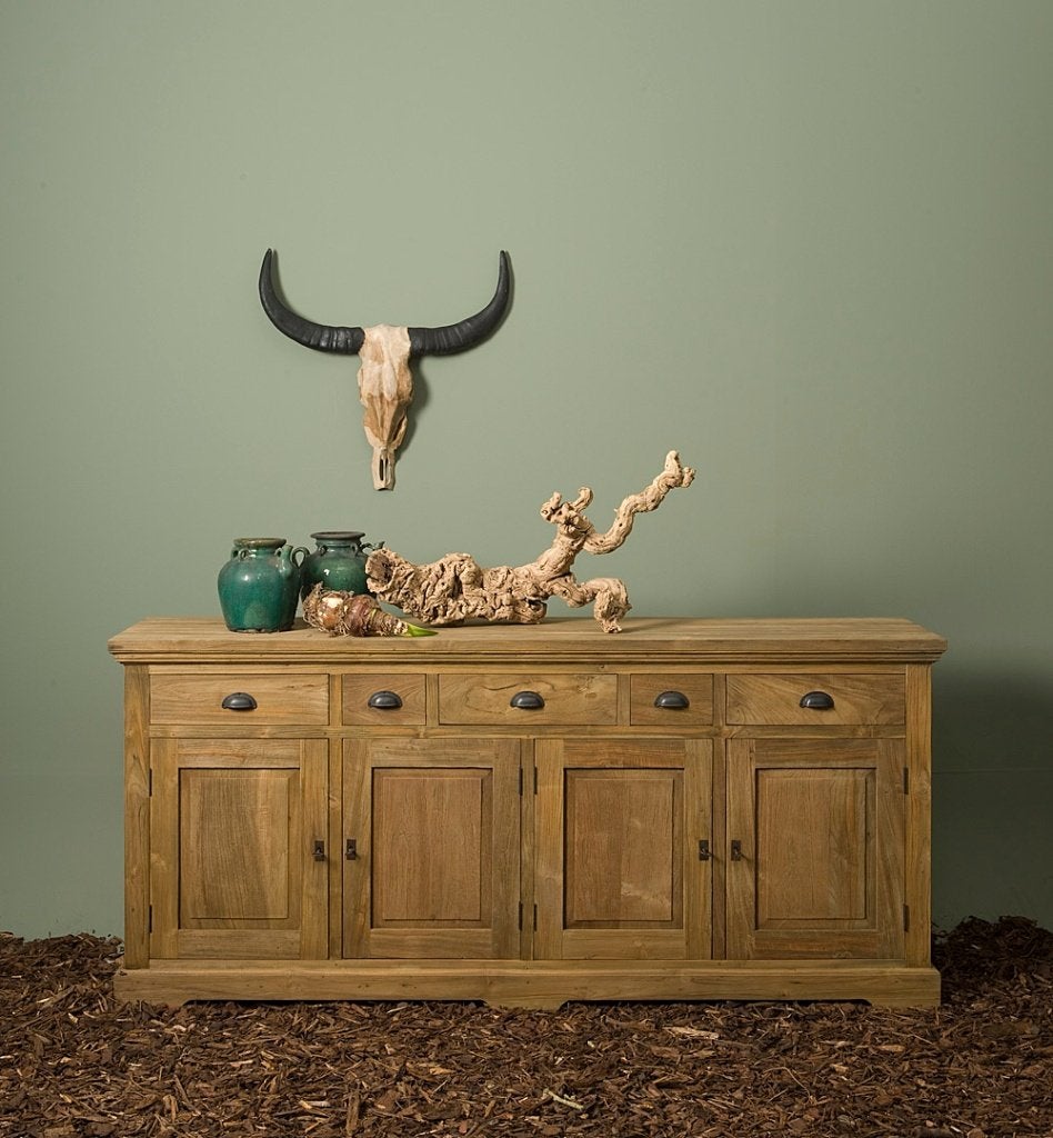 ACTIE 10% Dressoir Bologna Teak Hout (Woonprogramma Bologna), Met deur(en), Landelijke dressoir kast teak hout gratis bezorging