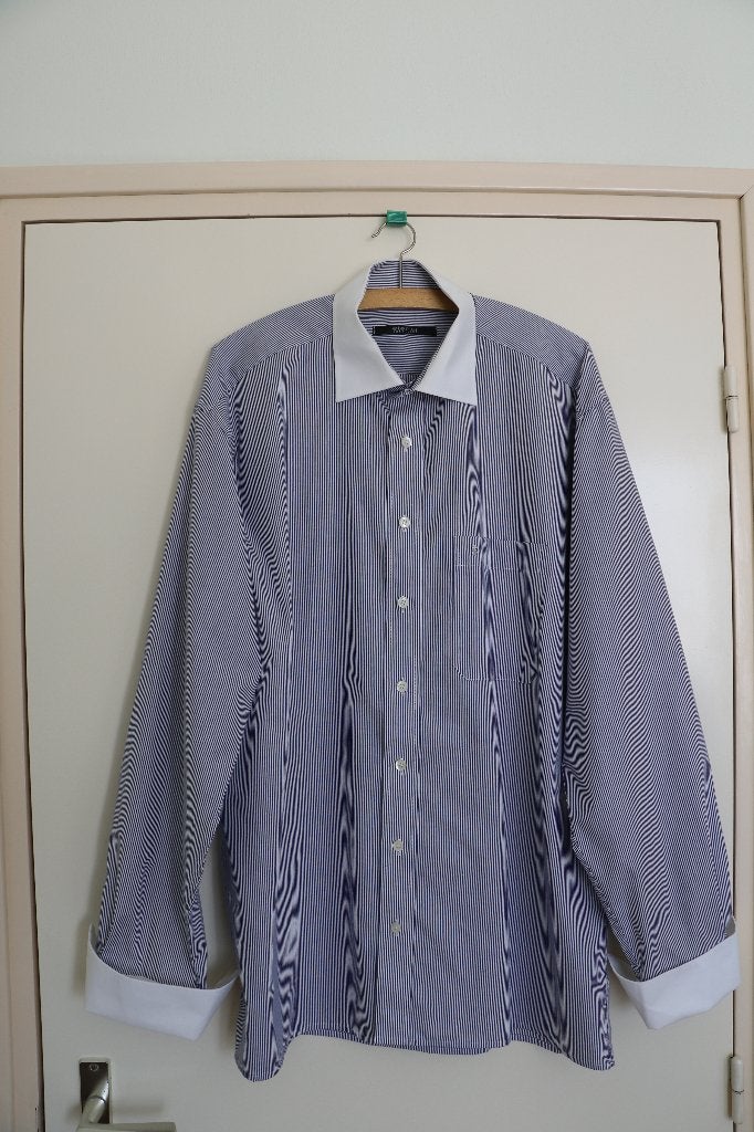 Eterna Excellent Heren Overhemd Maat L Wit met Blauw, Wit, Ophalen of Verzenden, Zo goed als nieuw, Halswijdte 41/42 (L)