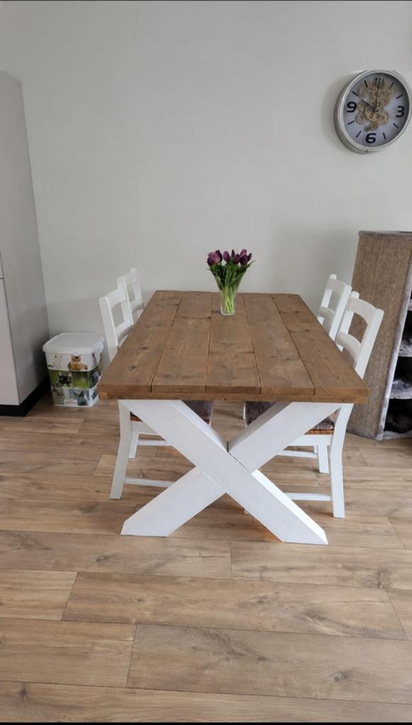 Eettafel met 4 stoelen ( uitschuifbaar), Ophalen of Verzenden, Gebruikt, Rechthoekig, 50 tot 100 cm