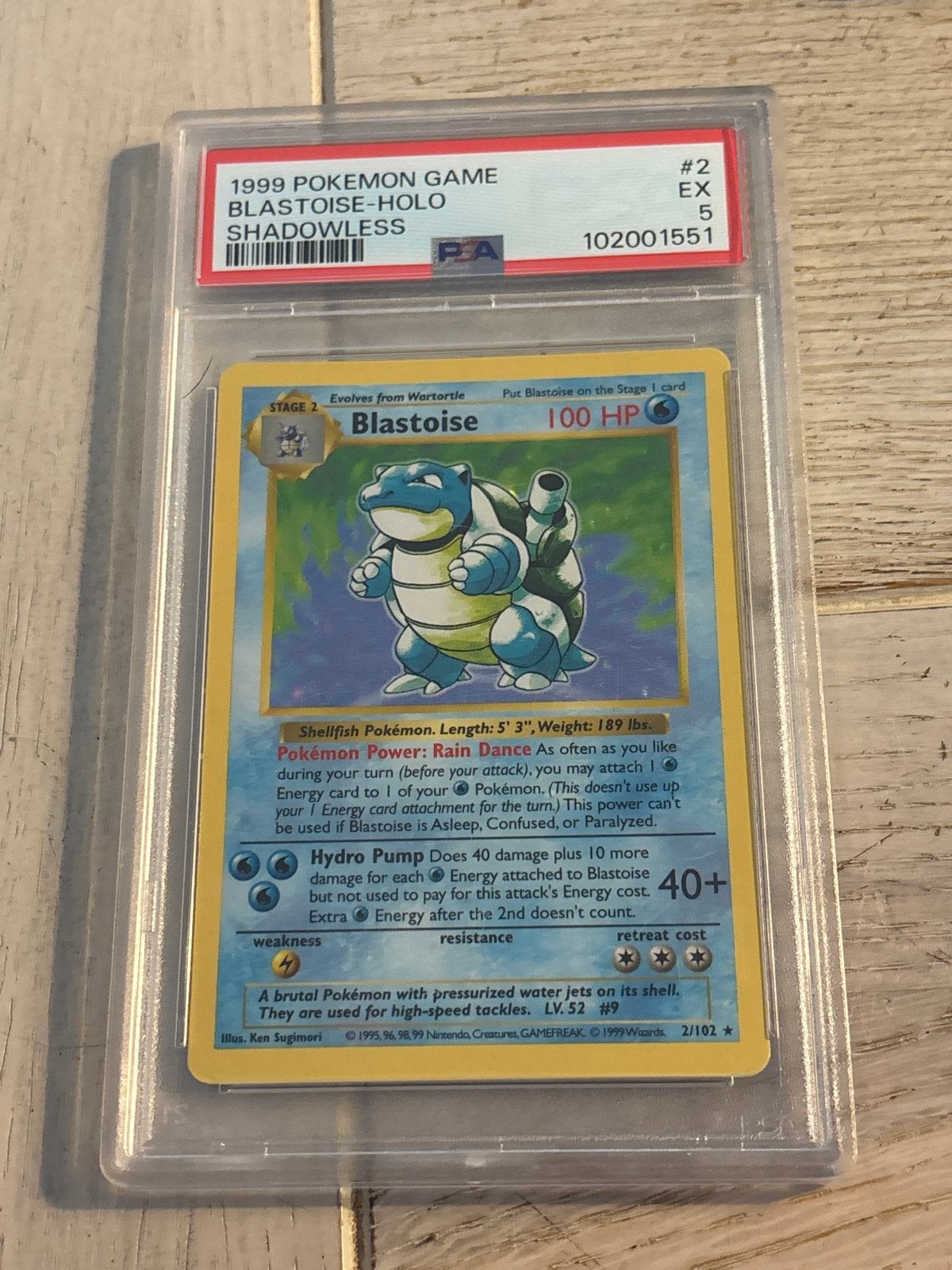 1999 Pokémon Blastoise Holo Shadowless PSA 5, Ophalen of Verzenden, Gebruikt, Losse kaart