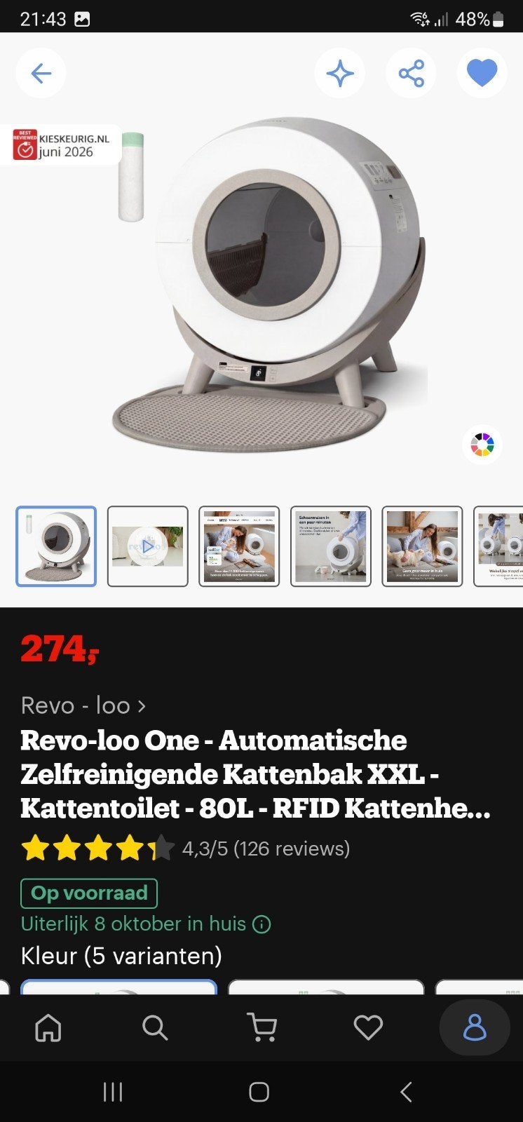 Automatische Kattenbak, Dieren en Toebehoren, Ophalen, Zelfreinigend, Zo goed als nieuw, Open