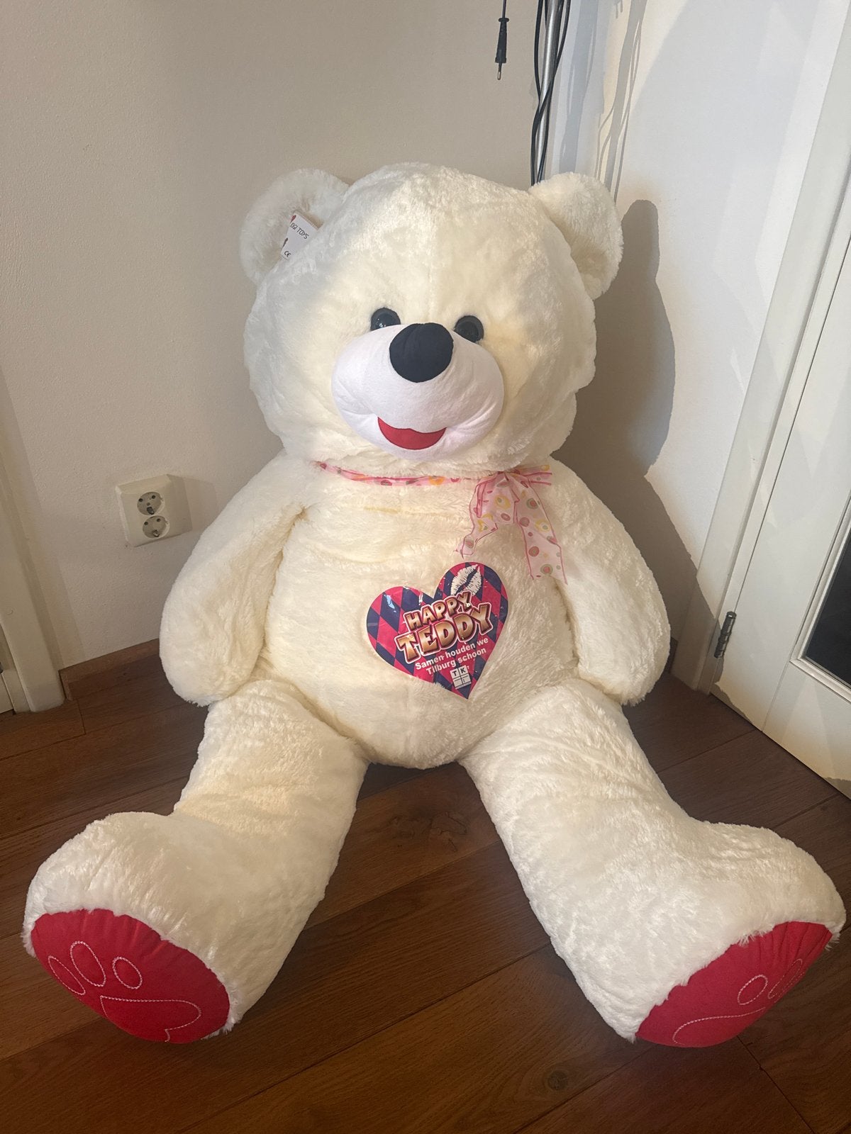 XXL teddybeer - Grote Witte Knuffelbeer - Happy Teddy, Beer, Ophalen of Verzenden, Wit, Groot (groter dan 80 cm)