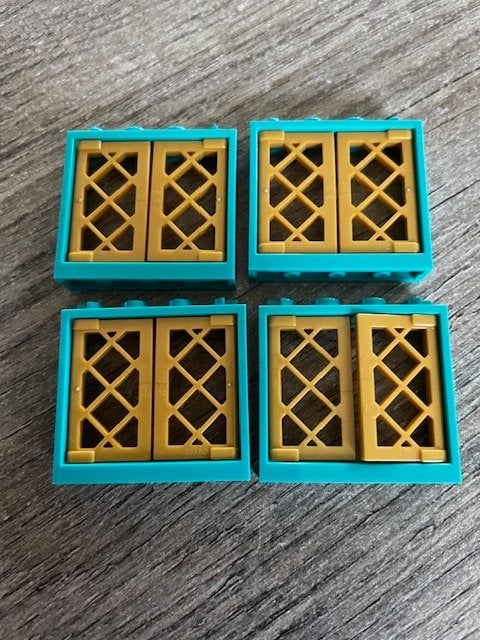 lego ramen d. turquoise met gouden vensters (5), Ophalen of Verzenden, Nieuw, MOC (eigen creatie), Lego