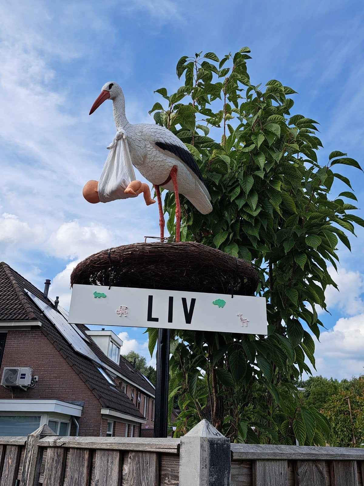 Te huur: Ooievaarsnest + baby in hydrofiele luier, Kinderen en Baby's, Kraamcadeaus en Geboorteborden, Ophalen