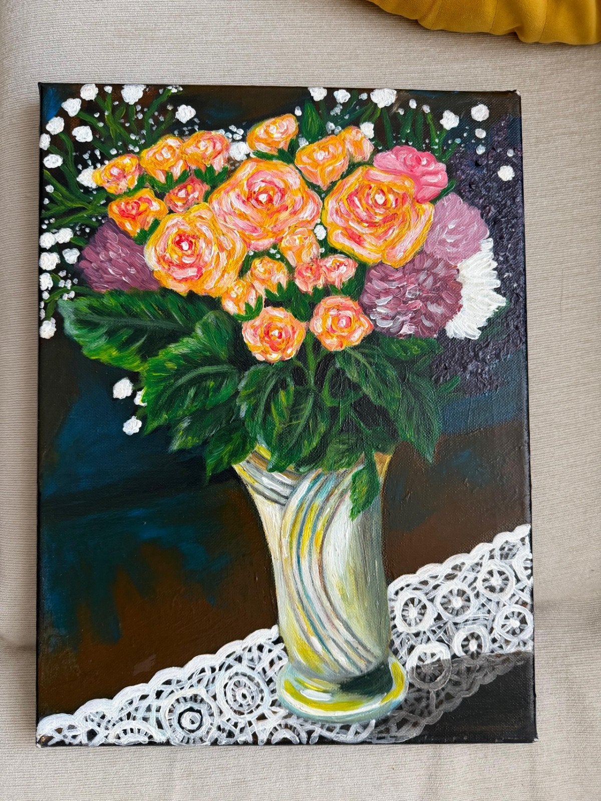Kleurrijk Stilleven: Bloemen in Vaas - Origineel Acryl, Antiek en Kunst, Kunst | Schilderijen | Klassiek, Acrylverf, Doek, Stilleven