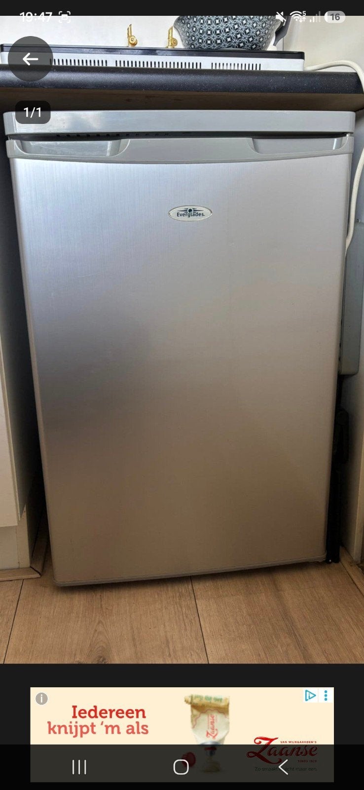 Compacte Everglades koelkast met vriesvak, Witgoed en Apparatuur, Ophalen, Gebruikt, Minder dan 75 liter, Met vriesvak