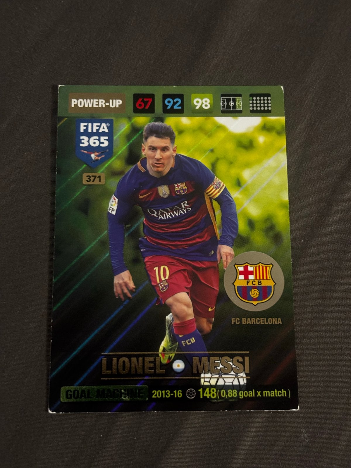 FIFA 365 Adrenalyn XL Lionel Messi Power-Up Kaart, Ophalen of Verzenden, Zo goed als nieuw, Buitenlandse clubs, Spelerskaart