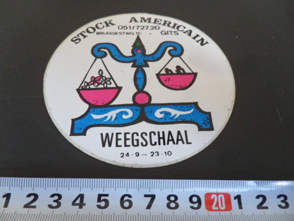 sticker STOCK AMERICAN  Bruggestwg 7c GITS Weegschaal, Ophalen, Zo goed als nieuw