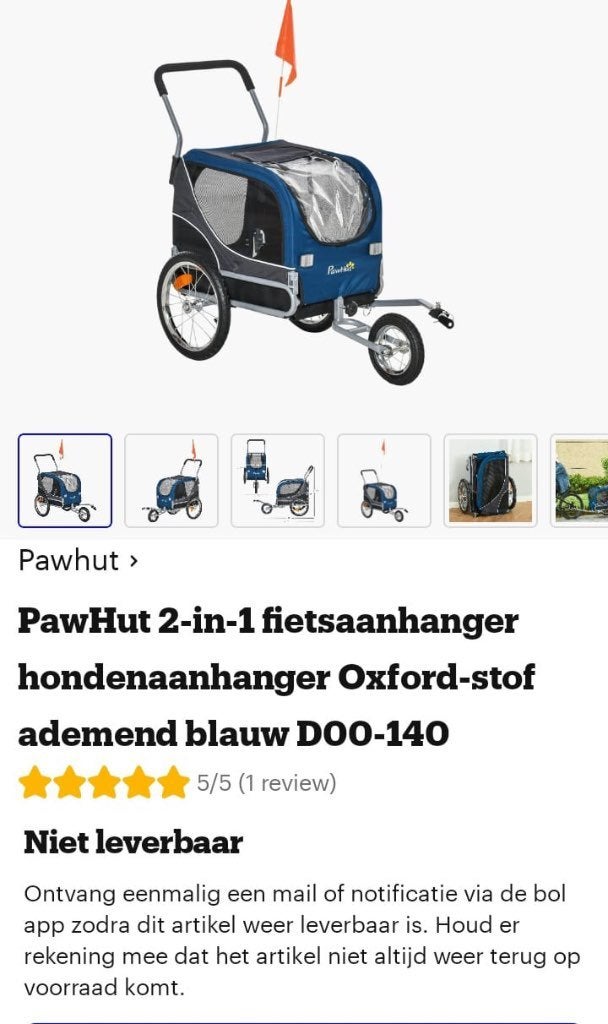 Pawhut fietskar wandelwagen hond fietskar, Dieren en Toebehoren, Honden-accessoires, Ophalen, Zo goed als nieuw, Hondenfietskar