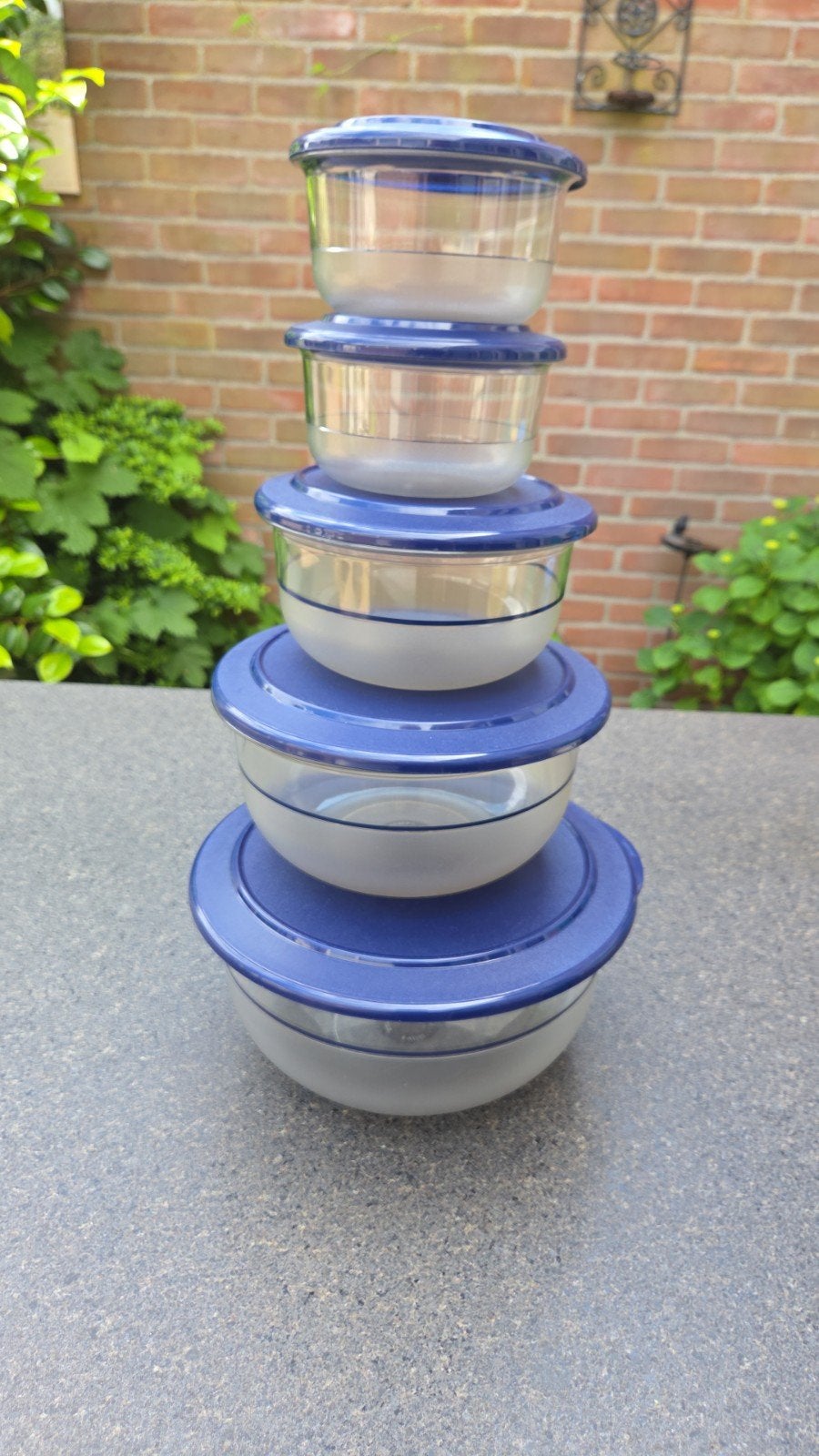 Set van 5 Tupperware kommen met deksels, Ophalen of Verzenden, Gebruikt, Blauw, Bak of Kom