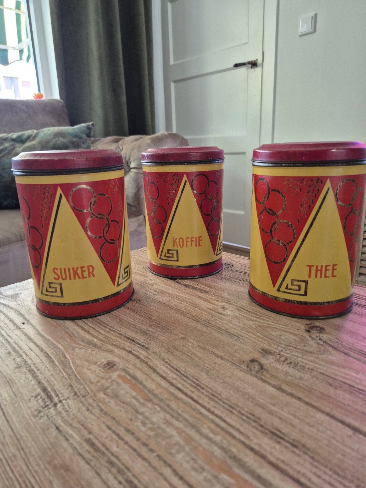 Vintage Glim blikken voor koffie, thee en suiker, Verzamelen, Blikken, Ophalen of Verzenden, Gebruikt