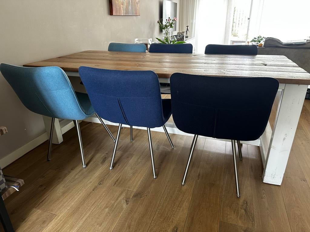 Robuuste steigerhouten eettafel van 100x210 cm, Huis en Inrichting, Tafels | Eettafels, Ophalen, Gebruikt, 100 tot 150 cm, 200 cm of meer