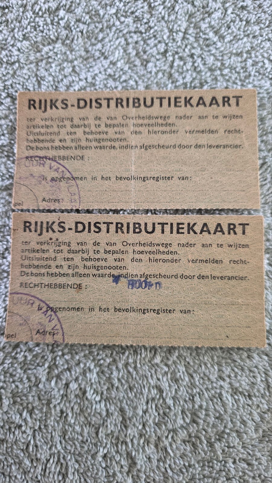 Rijks distributie kaarten 2 stuks, Verzamelen, Ophalen of Verzenden, Overige soorten, Nederland