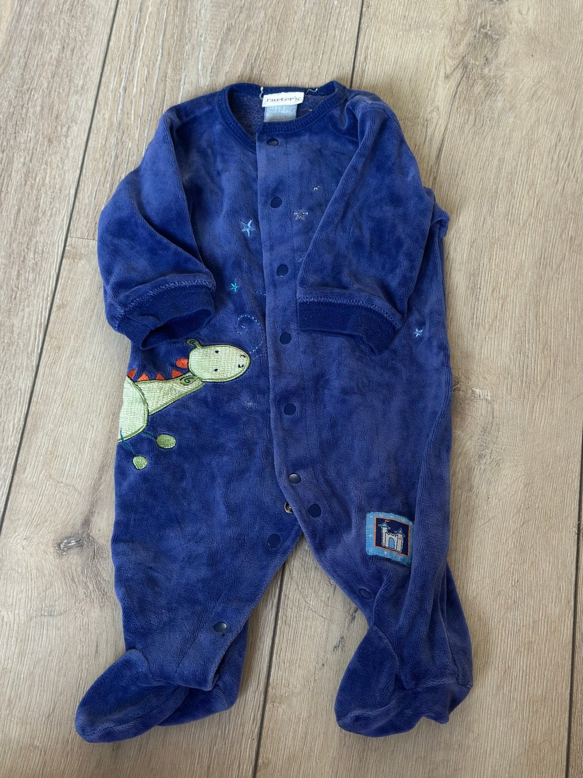 Carter's velours boxpakje blauw dinosaurus maat 56/62, Ophalen, Gebruikt, Jongetje, Pakje